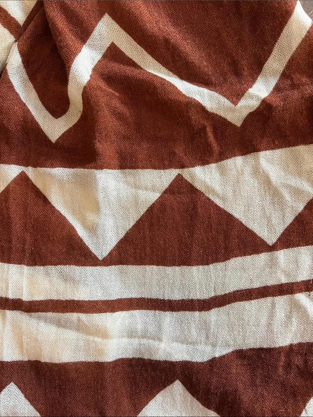 Rust and Cream Geometric Fringed Scarf